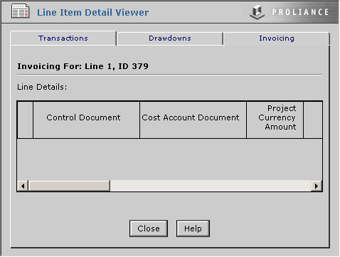 Line Item Detail Viewer - Invoicing tab screen.