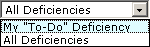 Deficiency items drop-down list.