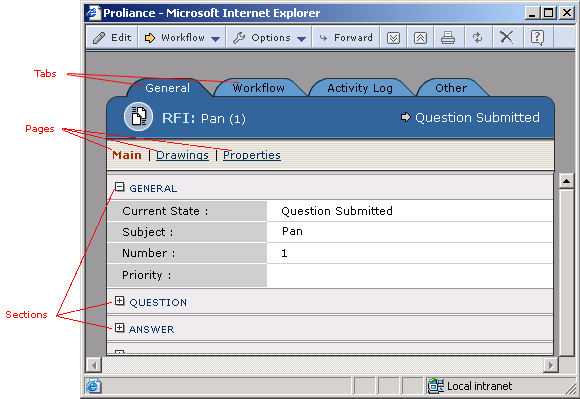 Proliance document layout screen.