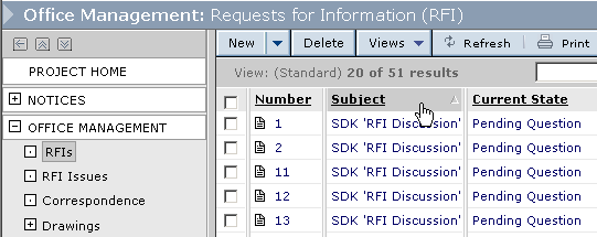 Sorting Lists screen - clicking the header sorts the rows in the list.