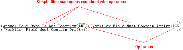 Filter statement with operators example.