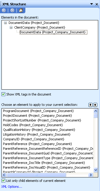 XML Structure dialog box, select document data element.