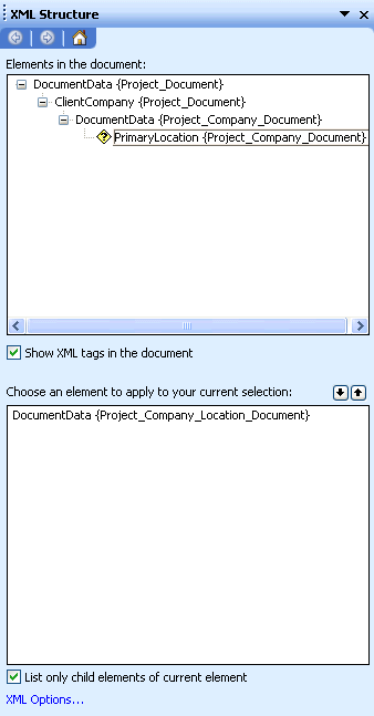 XML Structure dialog box, apply document data element.